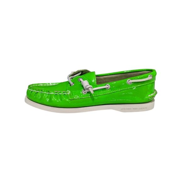 Sperry Top-sider Jeffrey Neon Lime Green Patent Leather Boat Shoes Size 6.5 - Picture 1 of 10